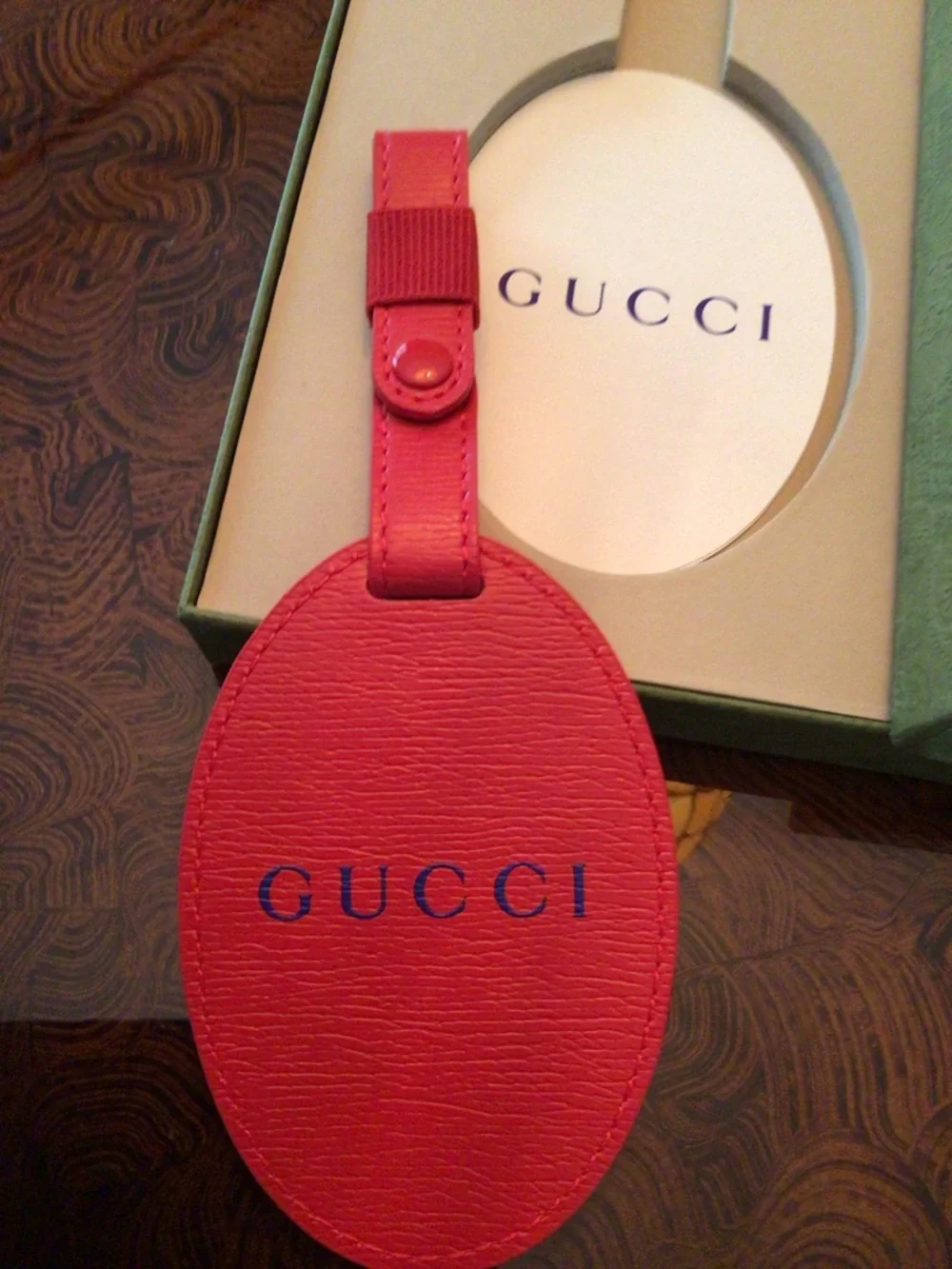 NEW Gucci Red and Blue Luggage Tag in box.